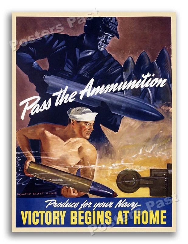 1942 “Pass the Ammunition” Vintage Style WW2 Navy Poster - 18x24