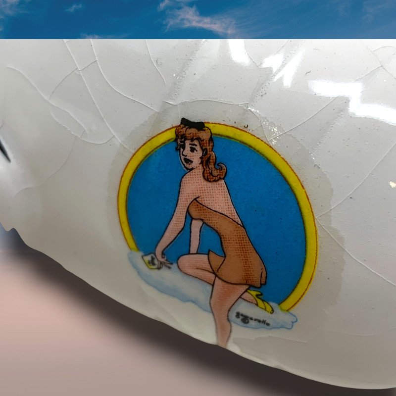 Vtg 1988 Pinup Girl WW2 Bomber Airplane Five & Dime Ceramic Trinket Box READ gallery