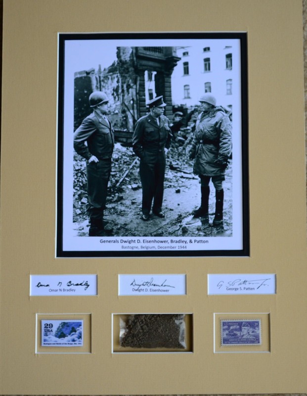 WWII Bastogne, Generals Eisenhower, Patton & Bradley, stamps 12×16, w/mats new