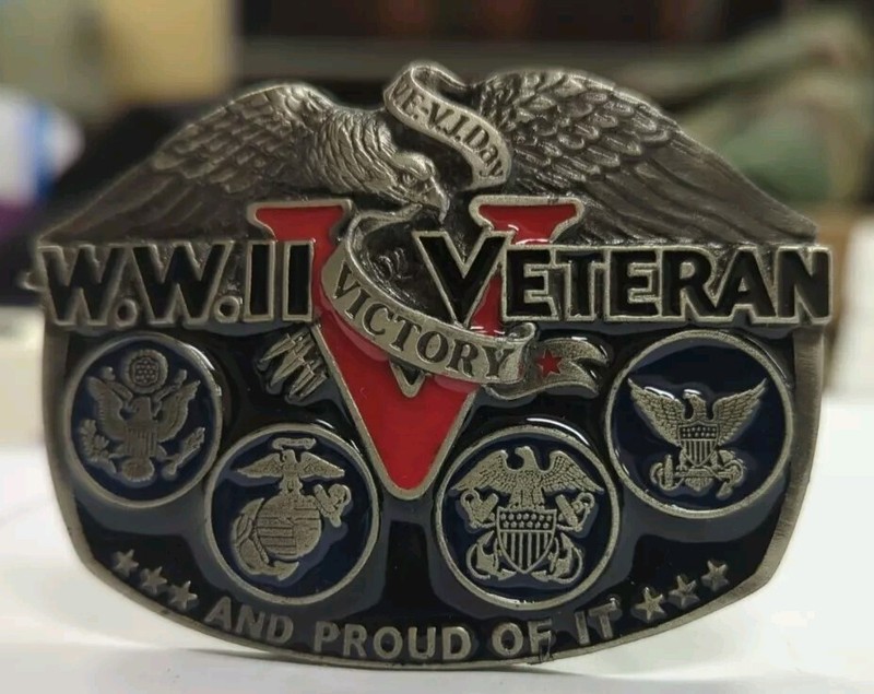 Vintage WWII VETERAN Belt Buckle, Great American Buckle Co – New in Box