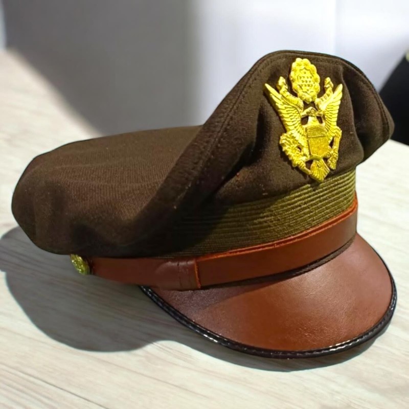 WW2 US Army Aircorps Military Officers Pilots OD Visor Crusher Hat Cap All Sizes gallery