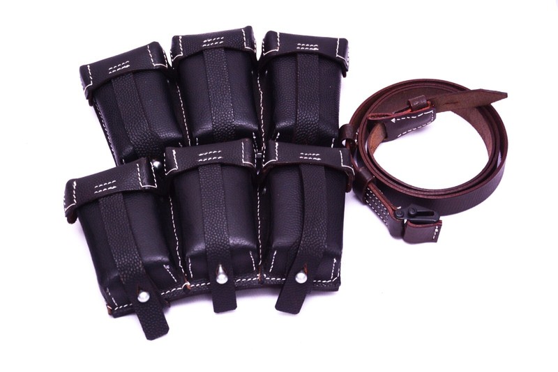 WWII German K98 TRIPLE AMMO LEATHER POUCH (Repro) -COMBO OF K98 SLING