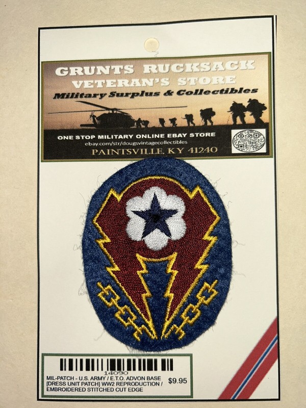 U.S. ARMY / E.T.O. ADVON BASE - UNIT PATCH - WW2 REPRODUCTION ISSUE [CUT EDGE]