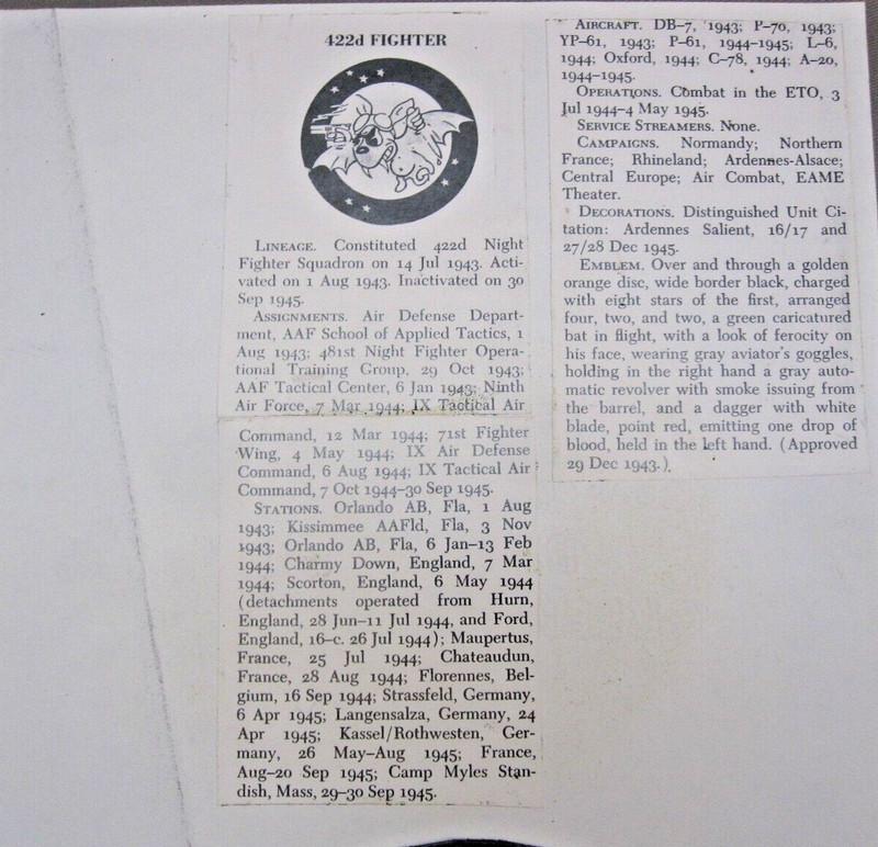 422nd Night fighter Squadron Patch Painted on Canvas 1993 Signed gallery