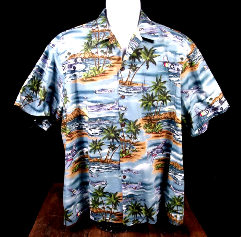 RJC Men's Hawaiian Shirt WW2 FIGHTER AIRPLANES All Over Print XXL 2XL Made USA