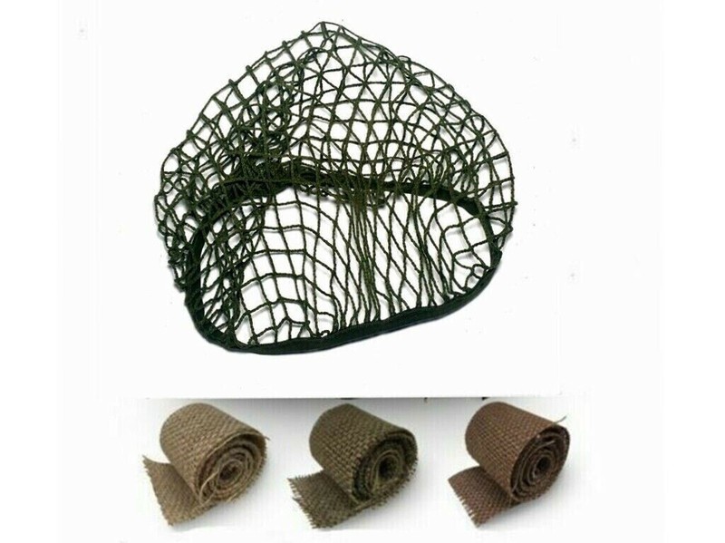 WW2 US ARMY HELMET SCRIM PARATROOPER CAMOUFLAGE BURLAP STRIP & GREEN NETTING