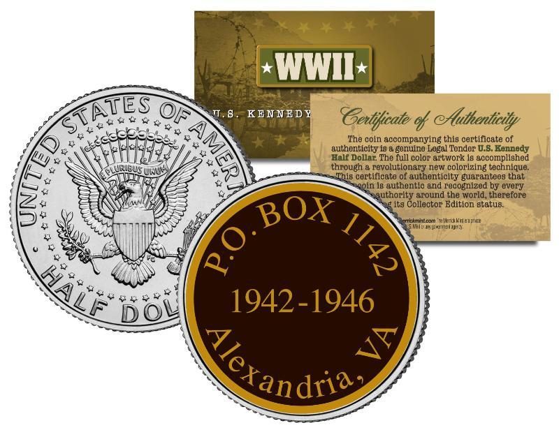 World War II PO BOX 1142 VA Colorized JFK Half Dollar Coin WWII Secret POW Camp