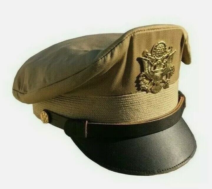 WW2 US ARMY OFFICERS CRUSHER SERVICE KHAKI VISOR CAP/HAT gallery