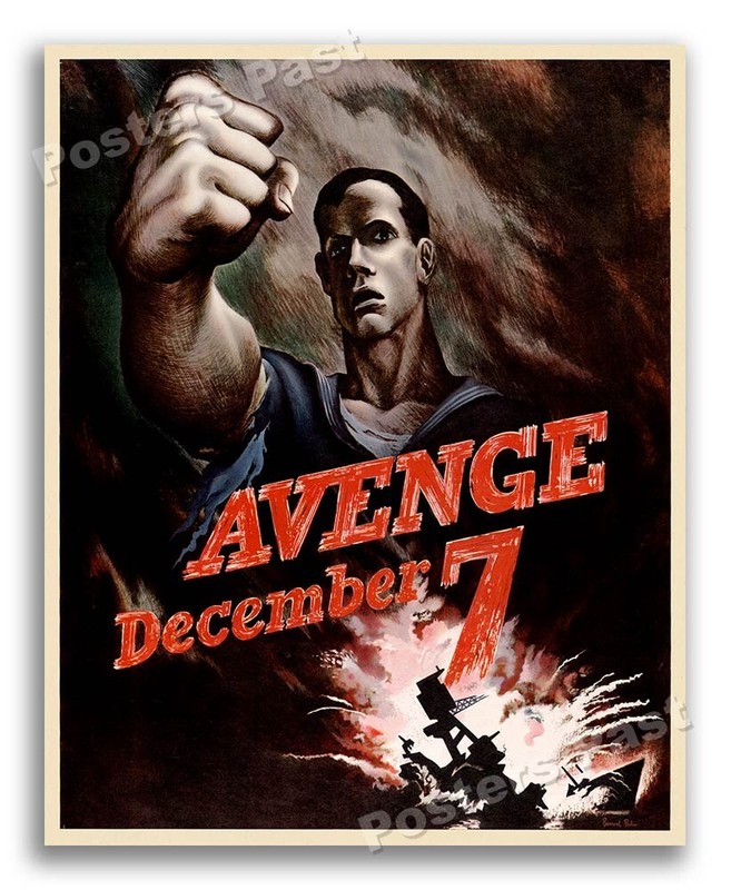“Avenge December 7” 1942 Vintage Style WW2 War Poster - 24x30