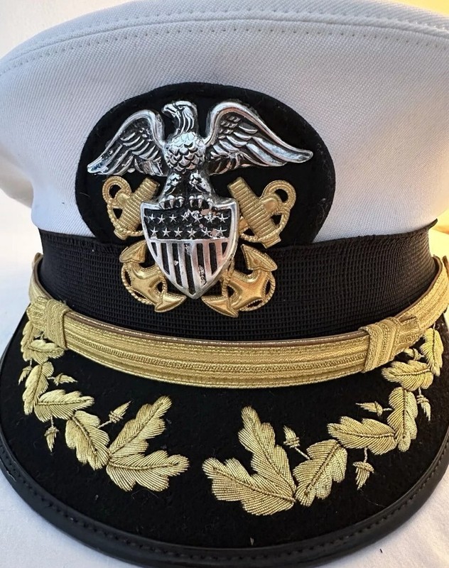 Vintage Military U.S. Navy Senior Officer Uniform White Dress Hat
