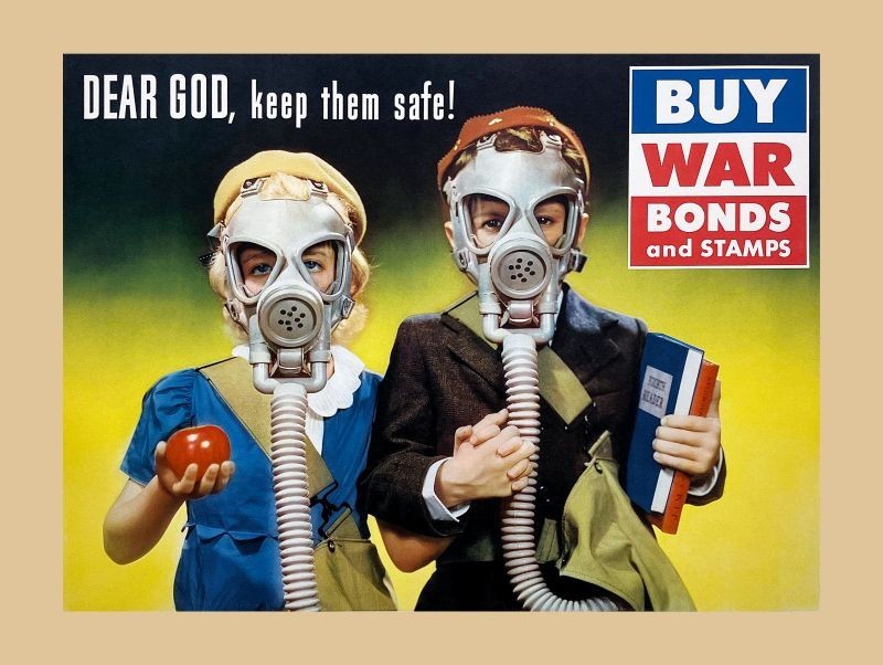 Buy War Bonds – Keep Them Safe – Children in Gas Masks NEW Sign 18×24″ USA STEEL