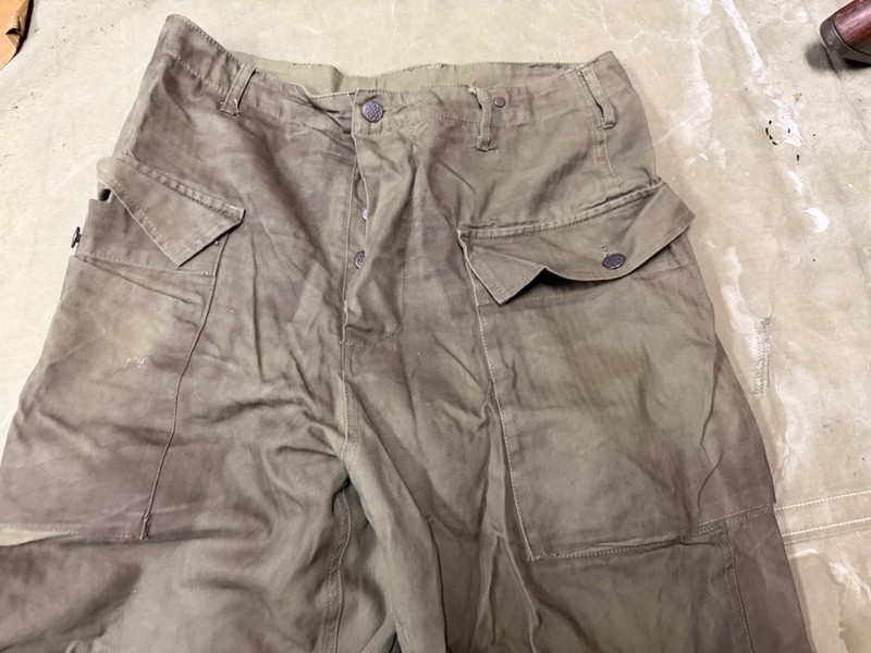 WWII US ARMY DARK SHADE HBT COMBAT FIELD TROUSERS- SMALL 32 WAIST gallery