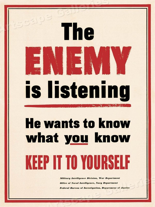The Enemy is Listening – Vintage Style WW2 Spying Poster – 18×24