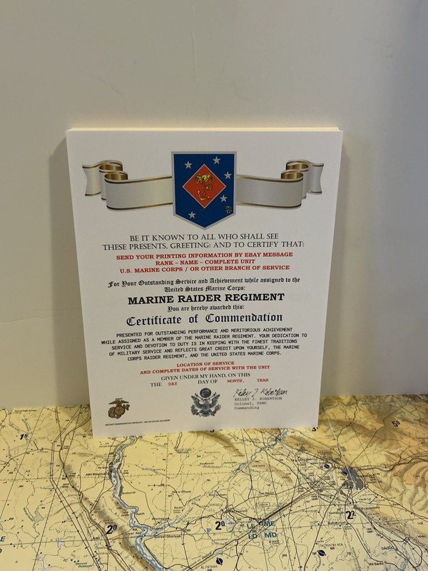 U.S. MARINE CORPS / MARINE RAIDER REGIMENT - CERTIFICATE OF COMMENDATION gallery