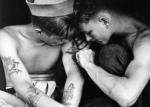 US Sailor tattooing friend USS New Jersery 5"x 7" World War II WW2 Photo 591