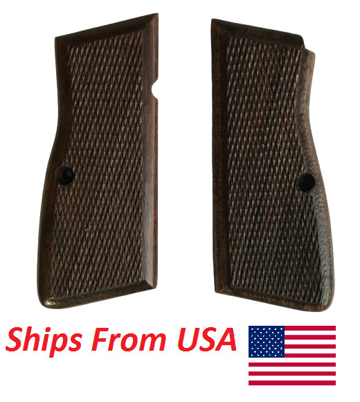 WWI WWII German Browning Hi-Power Checkered Wooden Grip 9MM Pistol Grip-DARK