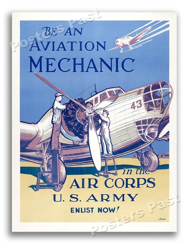1942 Be an Aviation Mechanic in the US Army Vintage Style WW2 Poster – 18×24