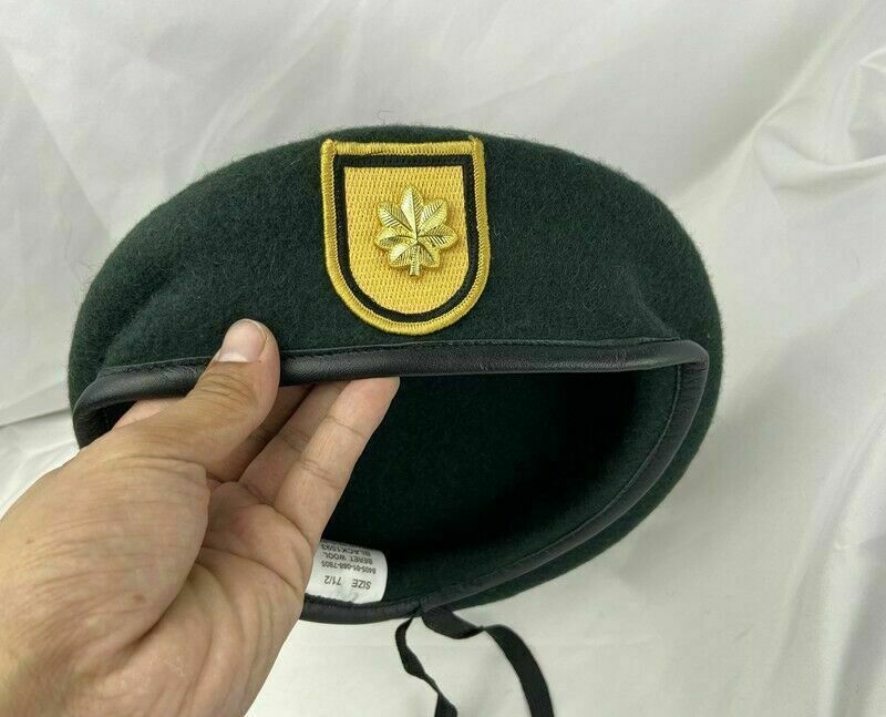 7-1/2 US ARMY 1TH SPECIAL FORCES GROUP BLACKISH GREEN WOOL BERET MAJOR Rank CAP