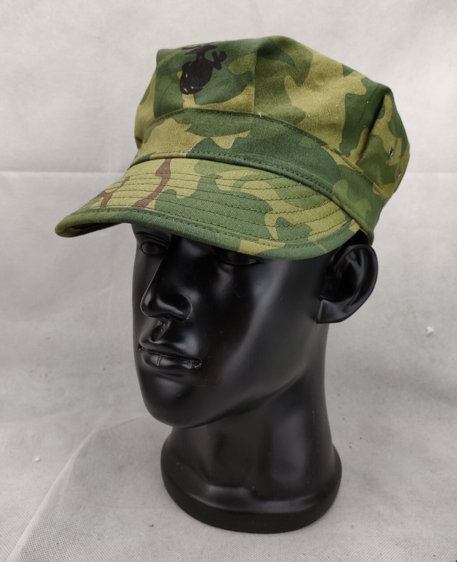 WW2 US MITCHELL OCTAGONAL CAP VINTAGE USMC CAMOUFLAGE MARINE CORPS FIELD HAT XL