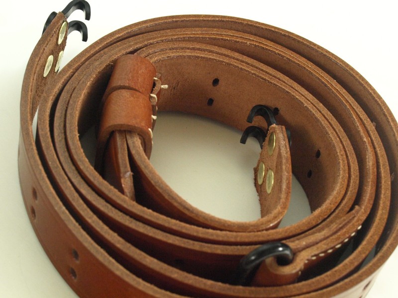M1907 sling CUSTOM leather SINGER CO 1942 G.I. HOOKS blknd. steel PREMIUM SUPERB gallery