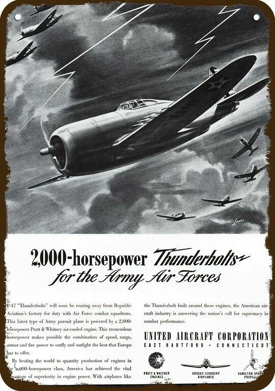 1941 WWII P-47 THUNDERBOLT United Fighter Airplane DECORATIVE REPLICA METAL SIGN