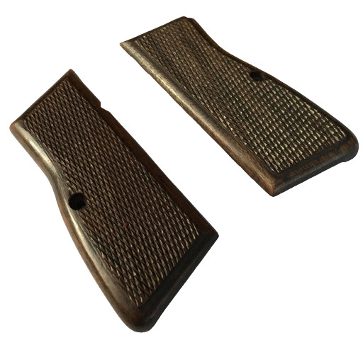 WWI WWII German Browning Hi-Power Checkered Wooden 9MM Pistol Grips-DARK gallery