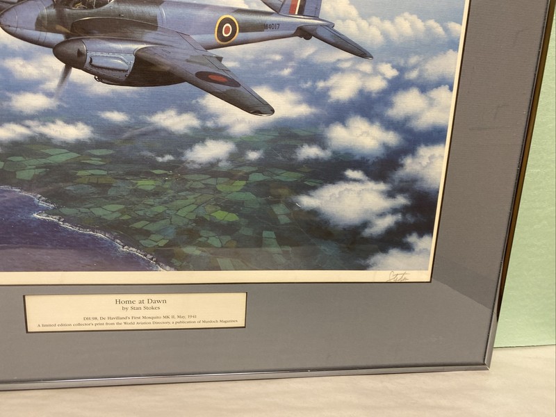 FIRST MOSQUITO MK II WWII "HOME AT DAWN" BY ARTIST STAN STOKES SIGNED ART PRINT gallery