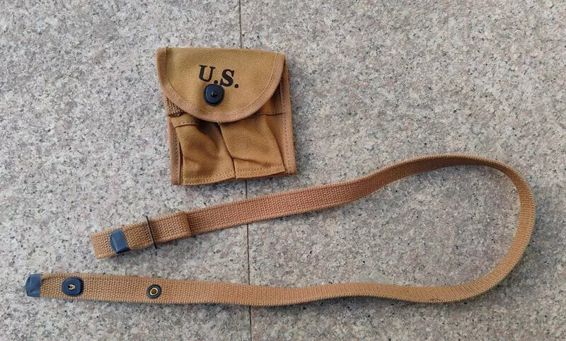 2PCS WW2 US ARMY CARBINE RIFLE ARMY SHOULDER THICK SLING &M1 CARBINE POUCH khaki