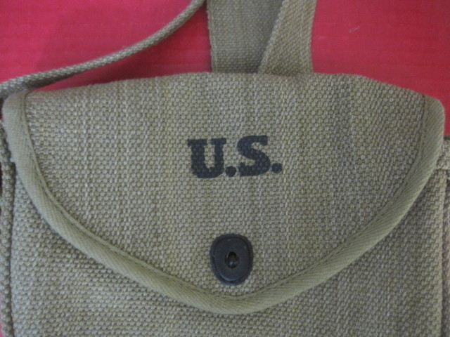 WWII Era US Army Thompson Canvas Pouch w/Sling for .45acp Drum Magazine - Repro gallery