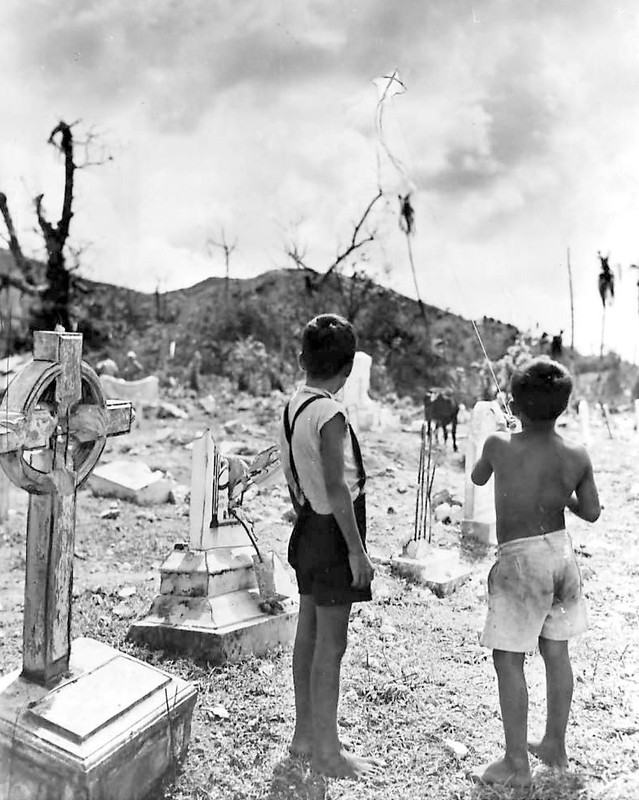 Chamorro boys fly kite in Pigo Cemetery World War II WWII WW2 8×10 Photo 768c