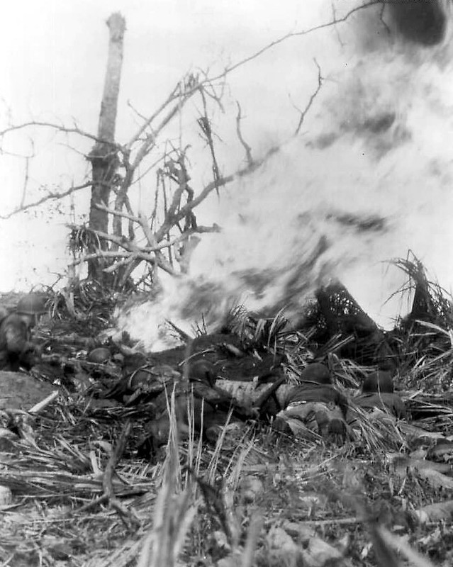 Marine flamethrower burns out Japanese pillbox on Guam WWII WW2 8×10 Photo 782c