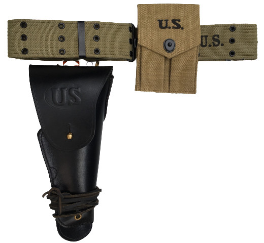 M1 Webbing Canvas Belt OD Green with M1911 Colt Holster BLACK and .45 Colt Pouch