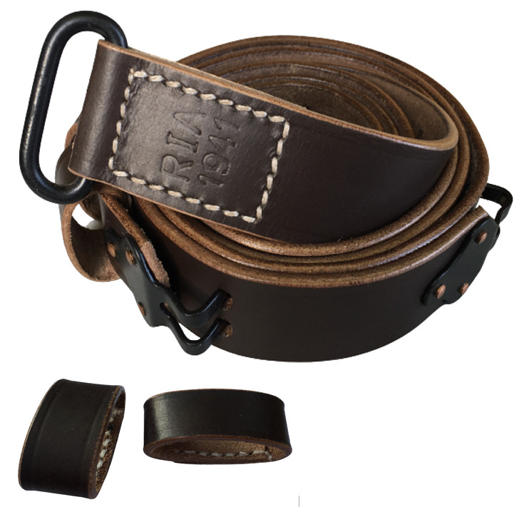 WWII 1941 M1 Garand Leather Sling Steel Fitting Dark Brown with Extra Keepers