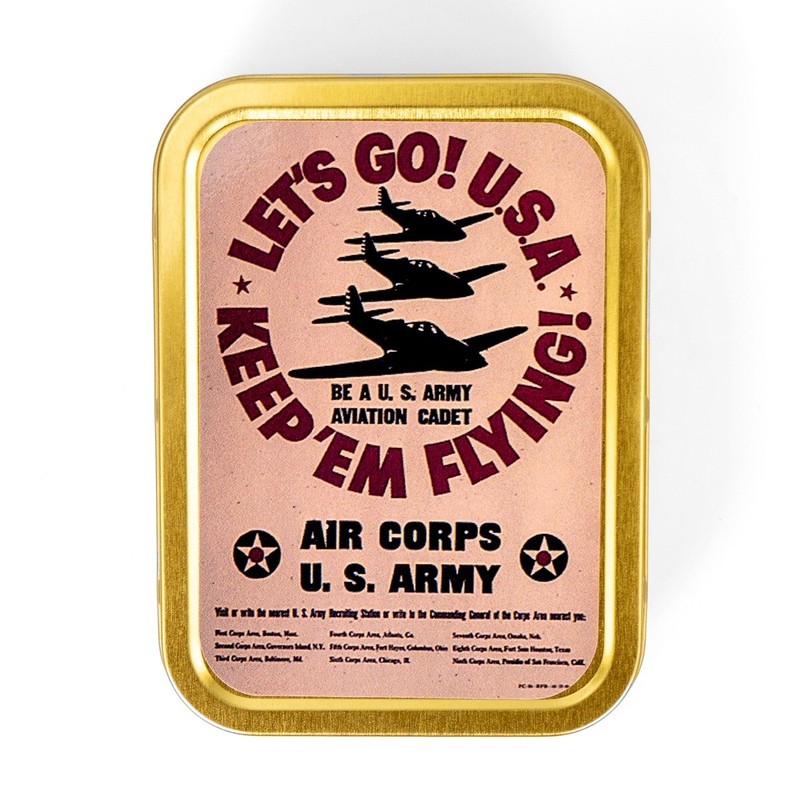 WW2 US Army Air Corps Themed Let's Go USA Metal Novelty Tin- US Propaganda