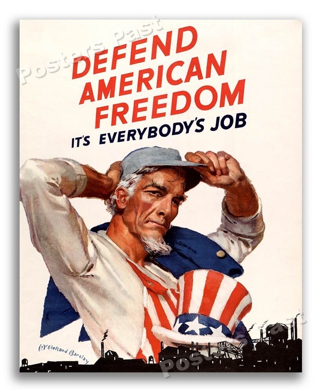 1940s “Defend American Freedom” WWII Historic War Poster – 16×20
