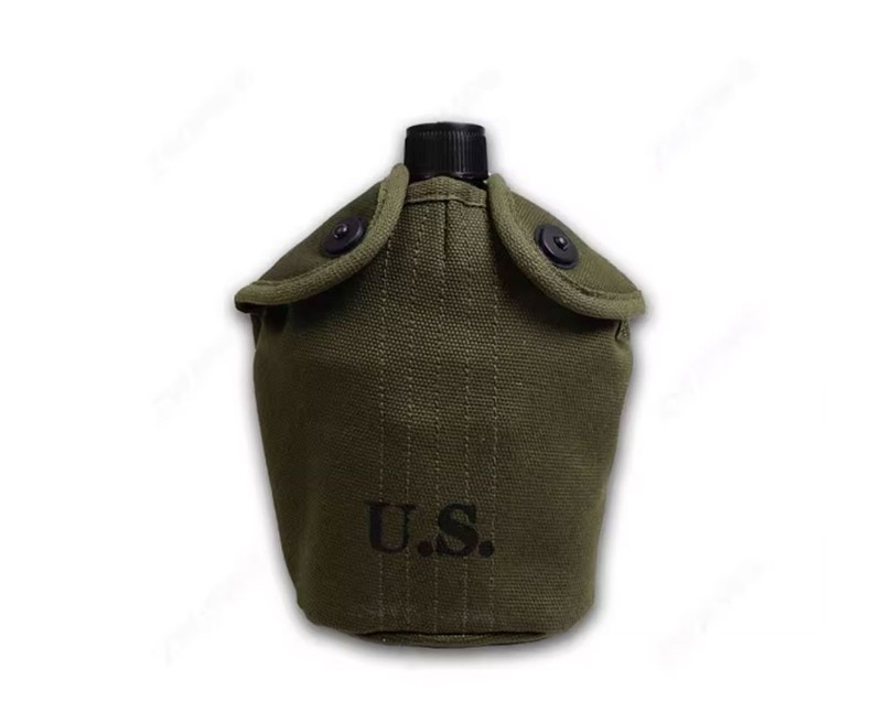 WWII US Army Canteen Water Bottle Canvas Cover Stainless Steel-1383