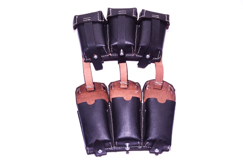 WWII German K98 98K TRIPLE AMMO LEATHER POUCH BLACK (Repro) -COMBO OF K98 SLING gallery