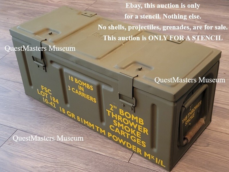British WWII B167 Box, 2″ Bomb Thrower, Stencil Set, Vinyl Stencils