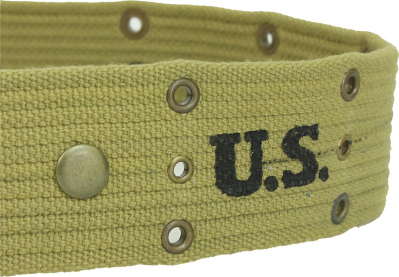 WW2 US Khaki Pistol Belt - Brass - Repro American Webbing Army Uniform Soldier gallery