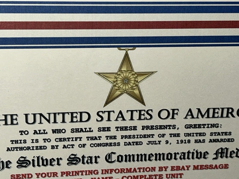 SILVER AWARD COMMEMORATIVE STAR MEDAL CERTIFICATE ~ CUSTOM PRINTING T-1 gallery