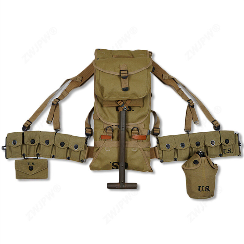 Replica WW2 US M1928 M1 Garland 10 Pockets Belt Ammo Bag Set Canvas Bag Shovel