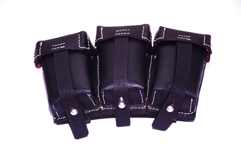 WWII German K98 98K TRIPLE AMMO LEATHER POUCH BLACK (Repro) -COMBO OF K98 SLING gallery