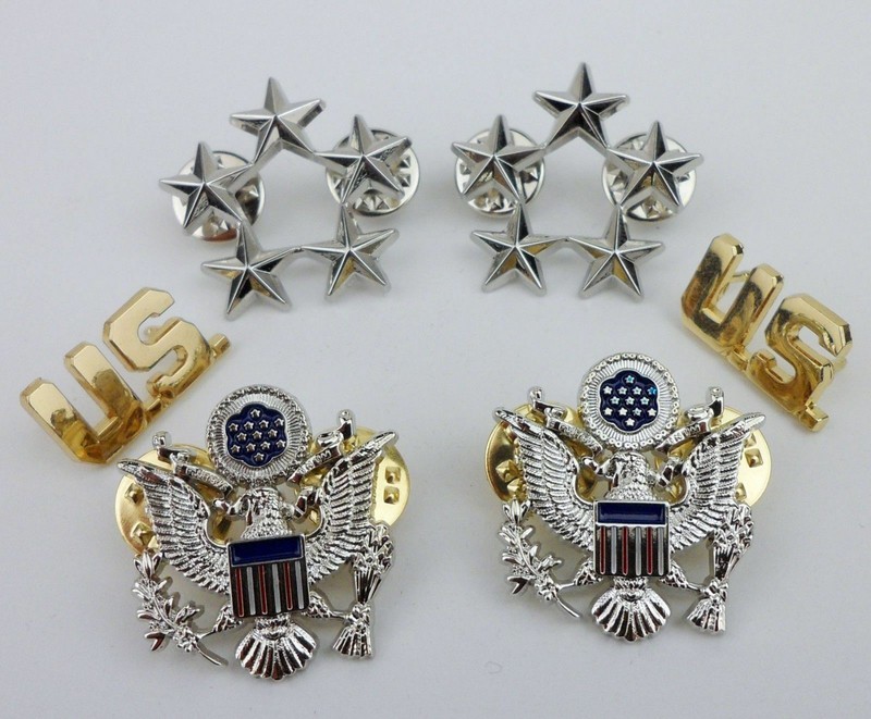 Set WWII US Army Officer 5 Stars General Rank Badges eagle US Pin Insignia