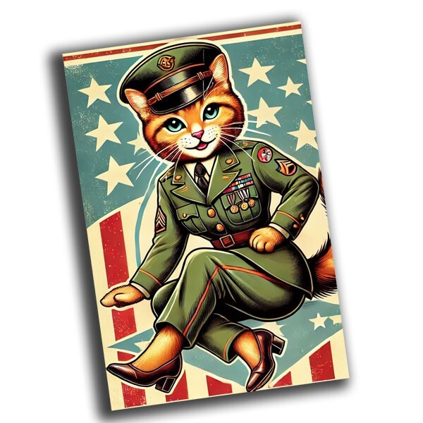 nice vintage military cat retro WW2 Photo Glossy 4*6 in X63
