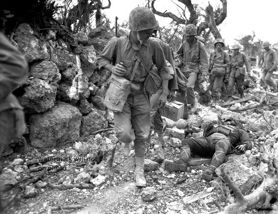 Marine passes by KIA Japanese Soldier lies Dead WWII WW2 8×10 Photo 192