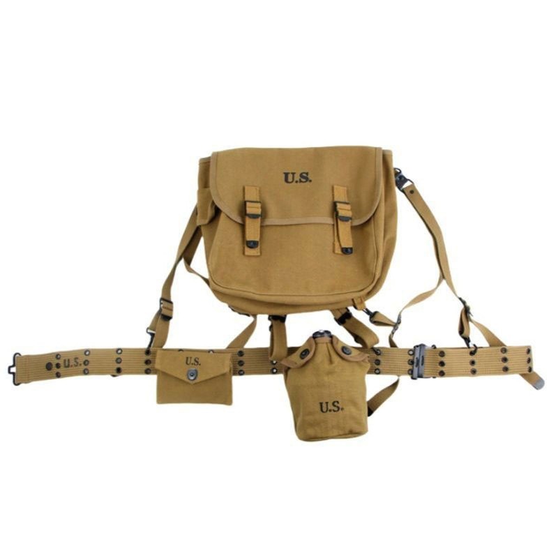 A Set WWII US M1936 Bag Pack Belt Suspenders Strap Water Bottle Cover Pouch