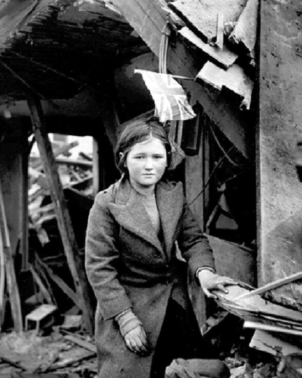 London Girl after German V2 Rocket Bombing 8" x 10" World War II Photo #165