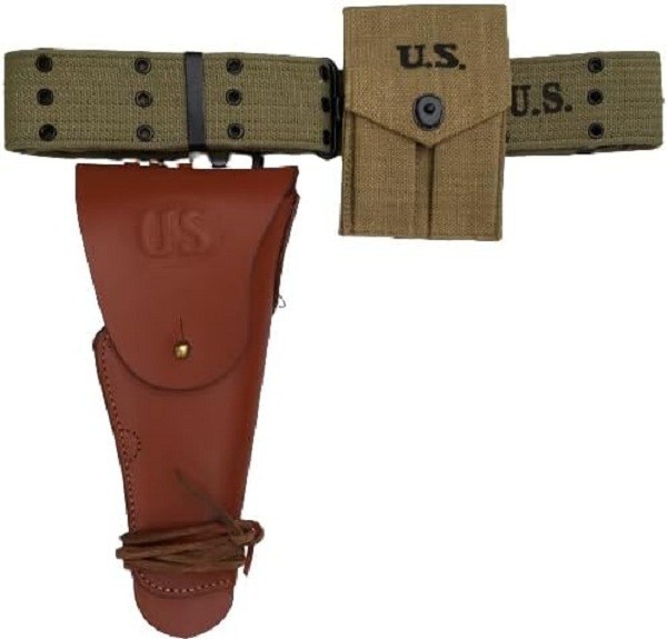 WWII US Army M1936 Webbing Belt with M1911 Colt Holster & .45 Magazine Pouch Set