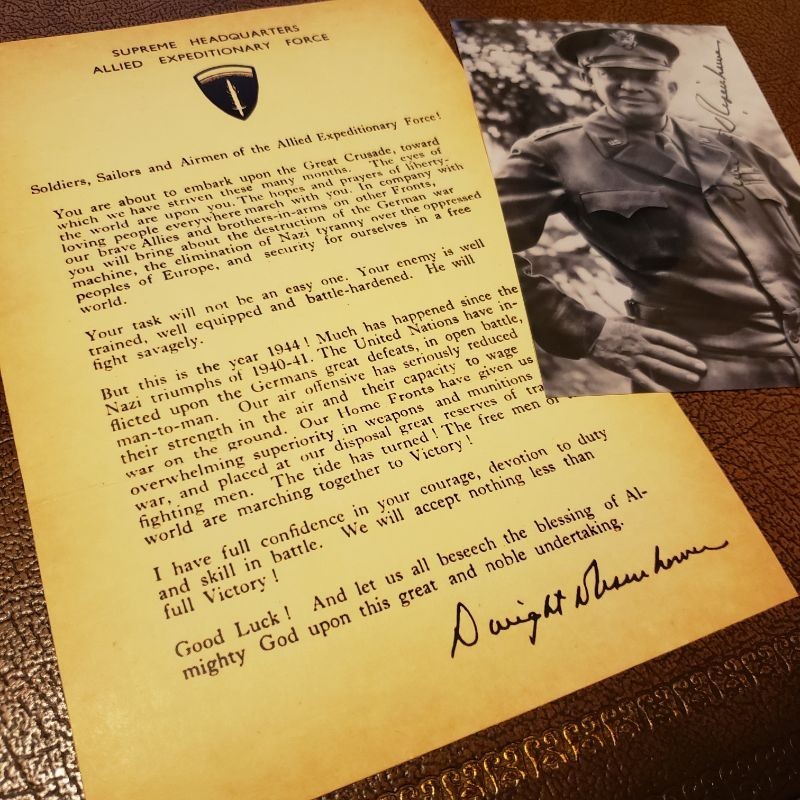D-Day Letter to troops from Dwight (Ike) Eisenhower 1944 + signed photo (COPY!)