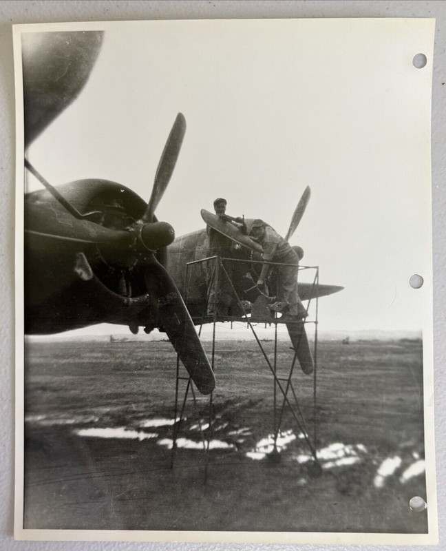 WWII B&W 8×10 Glossy Reprint B-17 Fighter Receiving Propeller Maintenance